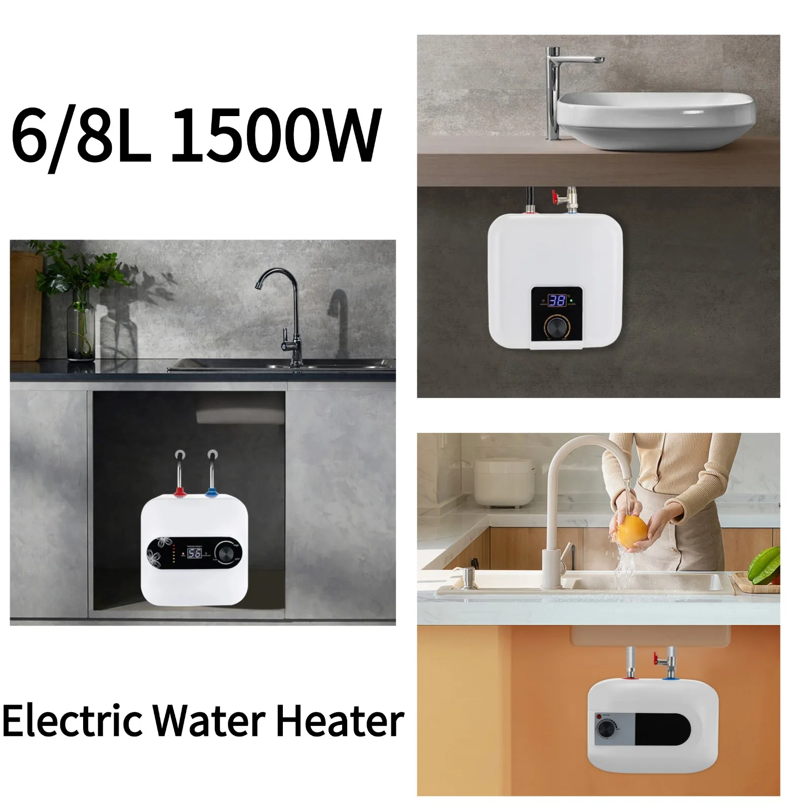 8L/6L 1500W Scaldabagno Elettrico Stoccaggio di Acqua Calda Istantanei Scaldabagni Sotto Il Lavello Temperatura Regolabile per Cucina Bagno