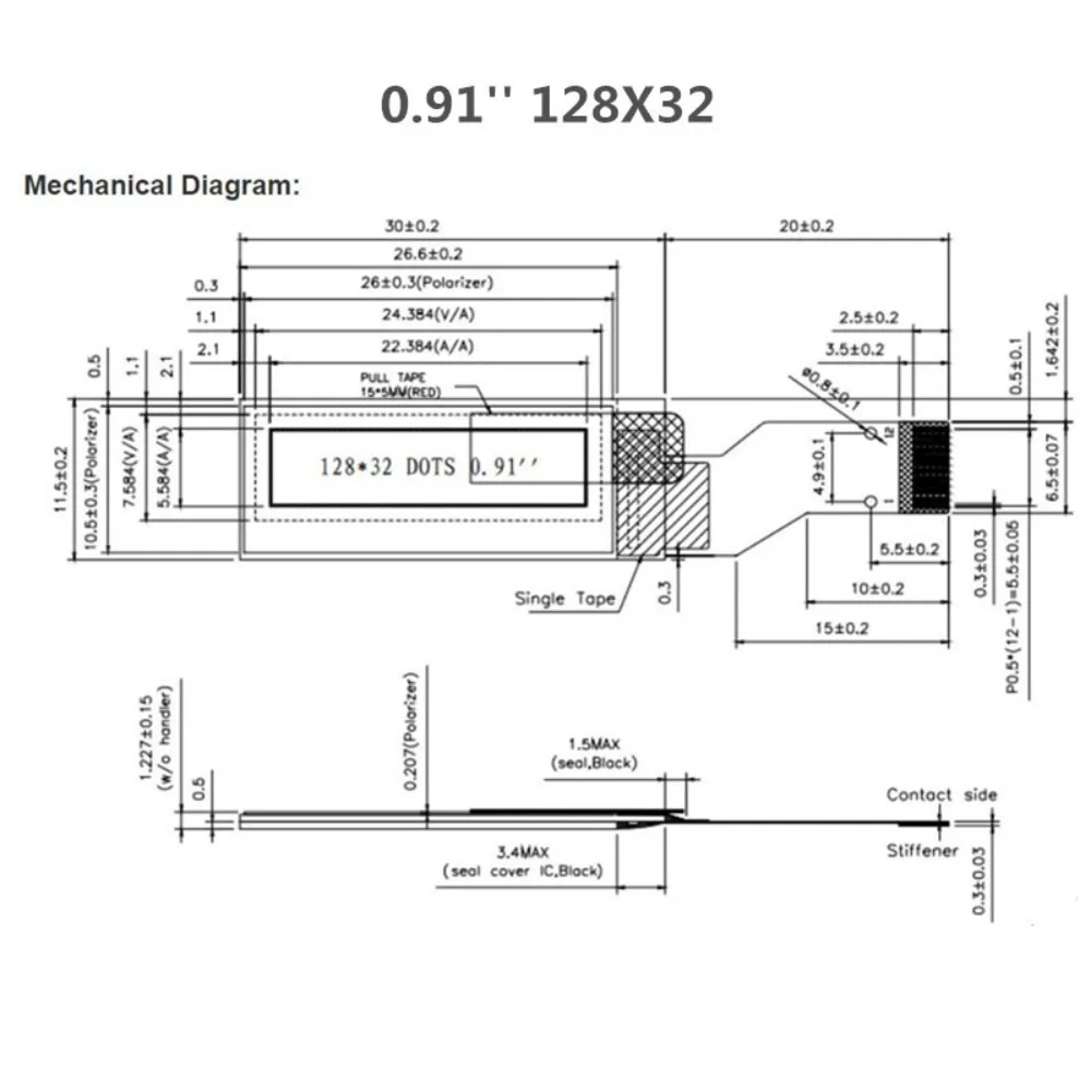 inteligente 0.91 OLED Screen Display 12832 128x32 OLED Screen Board SSD1306 12Pin OLED LCD Display Module
