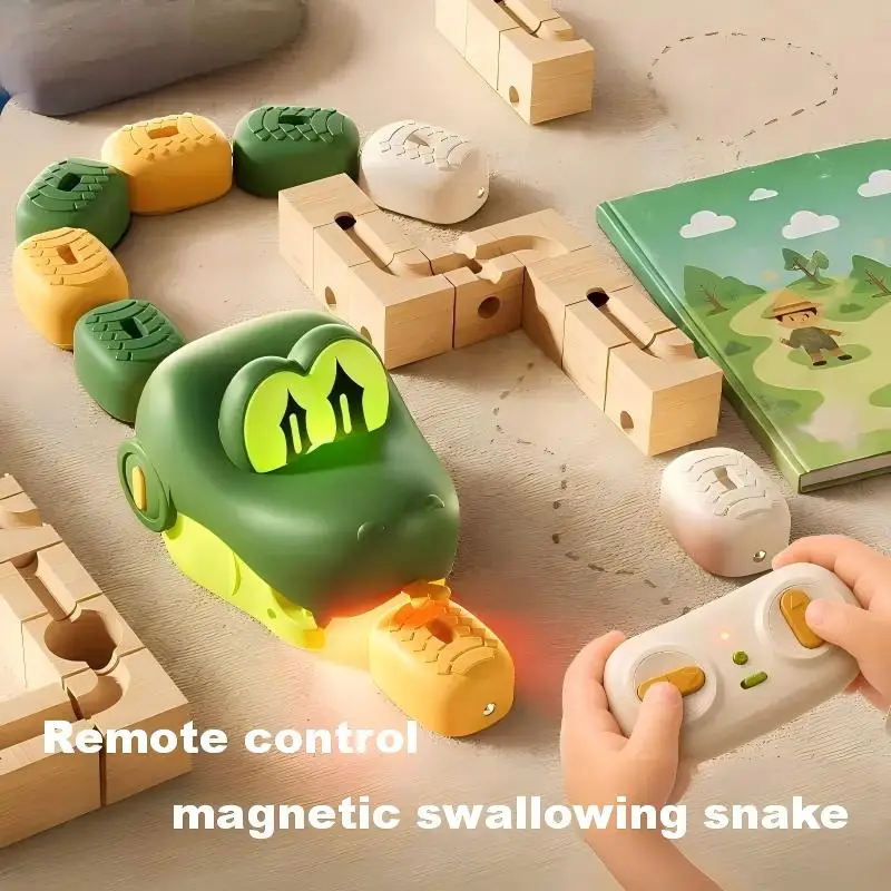 Magnetic Eating Snake Remote Control Car Toy for Boys Dual Player Battle Greedy Bean Children's Birthday Gift