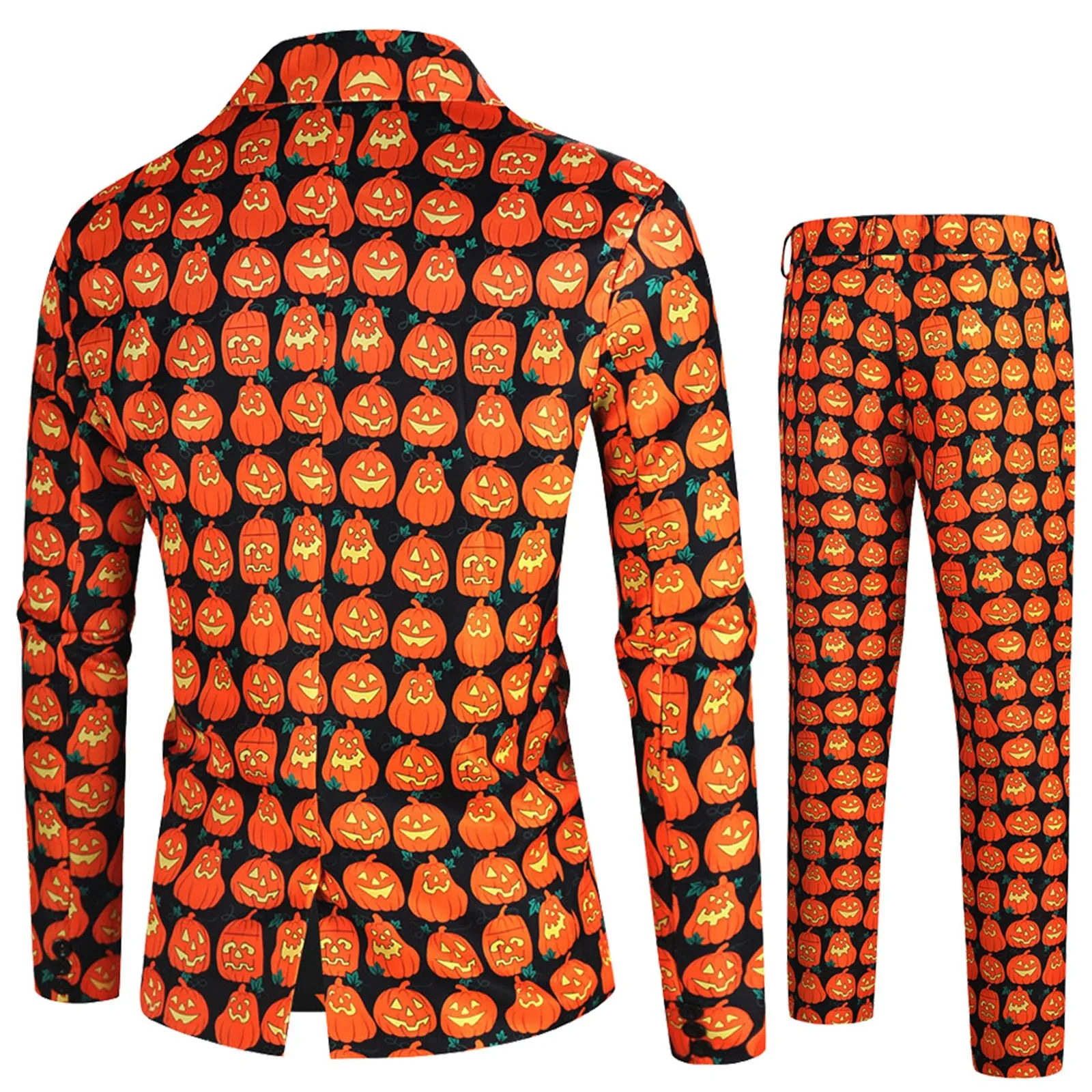 Abito blazer da uomo stampato con zucca gotica 2024 Festa di Halloween Carnevale Set da 2 pezzi Giacche con bottone singolo Cappotto + Pantaloni Set Bello