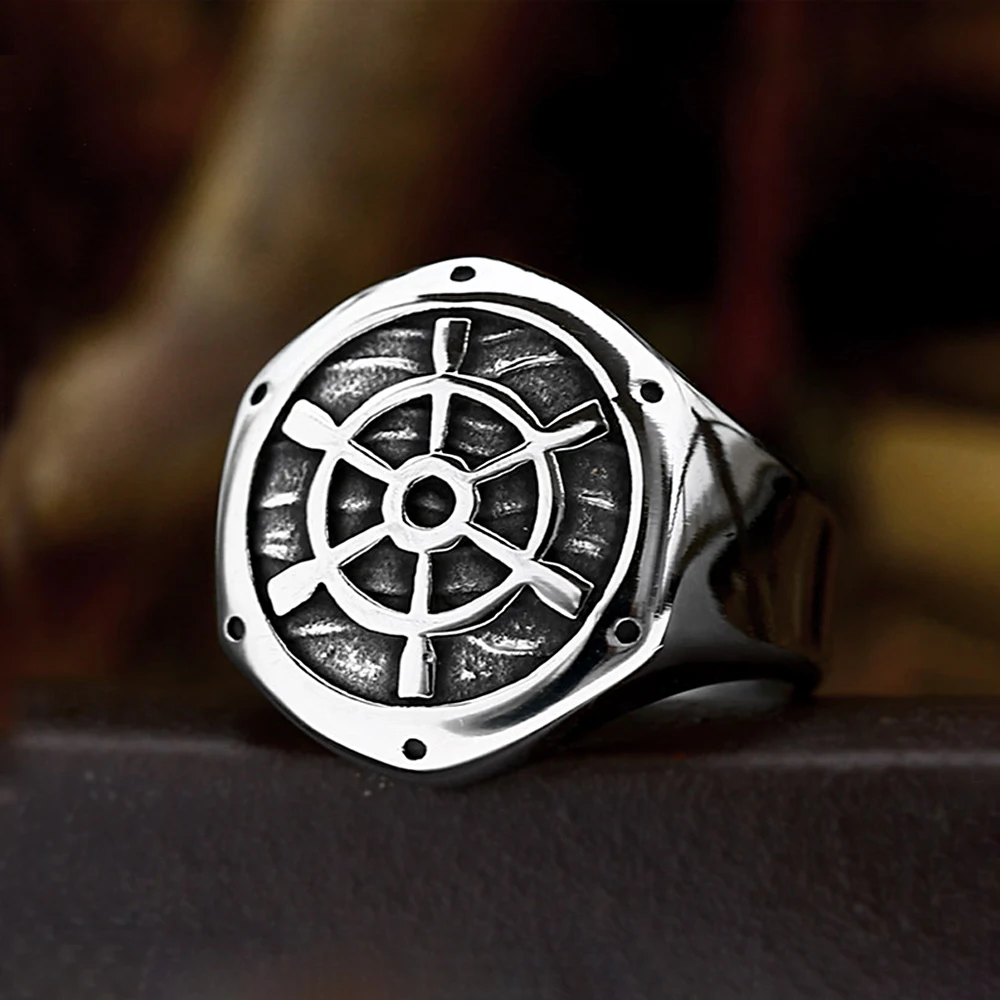 New Style Punk Vintage Skull Pirate Ring Highly Polished Stainless Steel Compass Rings for Men Women Cool Fashion Jewelry Gifts