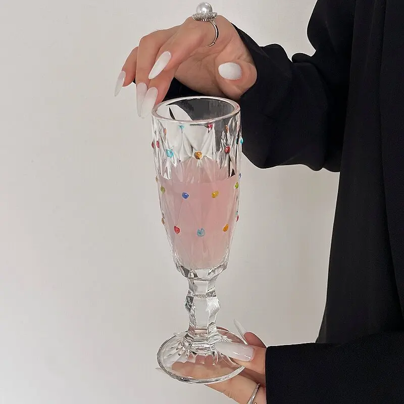 Transparent Crystal Champagne Glass Cups Colored Diamond Relief High Footed Glasses for Cocktails Sparkling Wine Party Barware