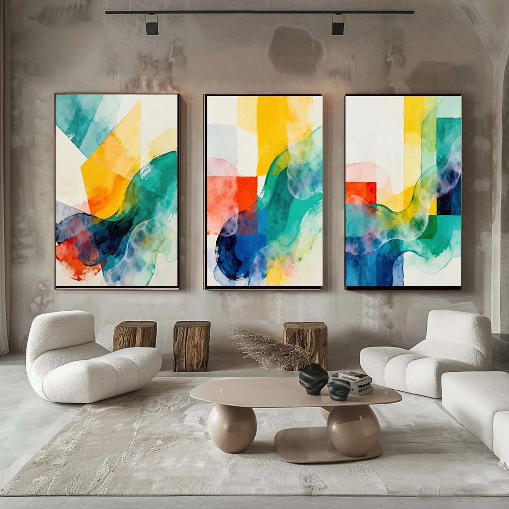 Modern Wall Decor with Paint Drip and Ink Splash, Abstract Nature Bohemian Canvas Print, Smooth Organic Shapes, Living Room home