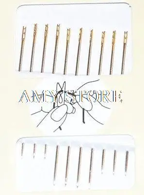1 pack Self Threading Needles,Pack Of 12 With Assorted Size&Guilded Top,Easy Sewing