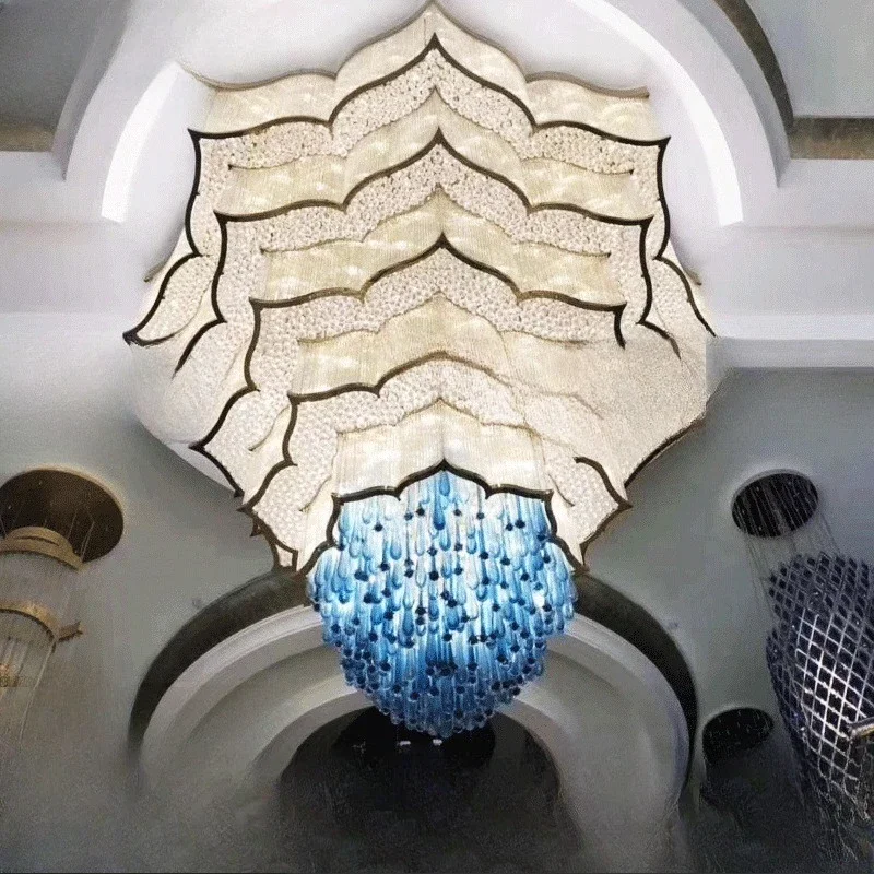 

European luxury LED engineering ceiling light, hotel lobby, living room, creative art, glass decorative light