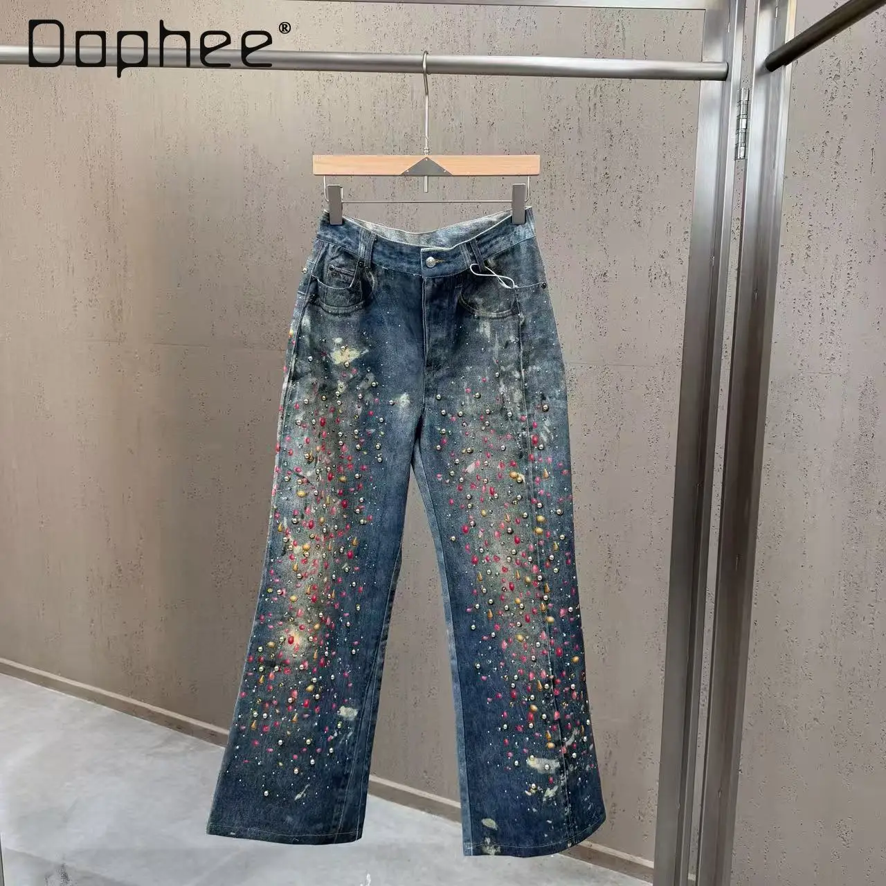 

Новые джинсы с ретро-принтом и бисером в стиле Heavy Industry, весна-лето 2026, для уличной моды, в американском стиле INS, прямые и широкие брюки