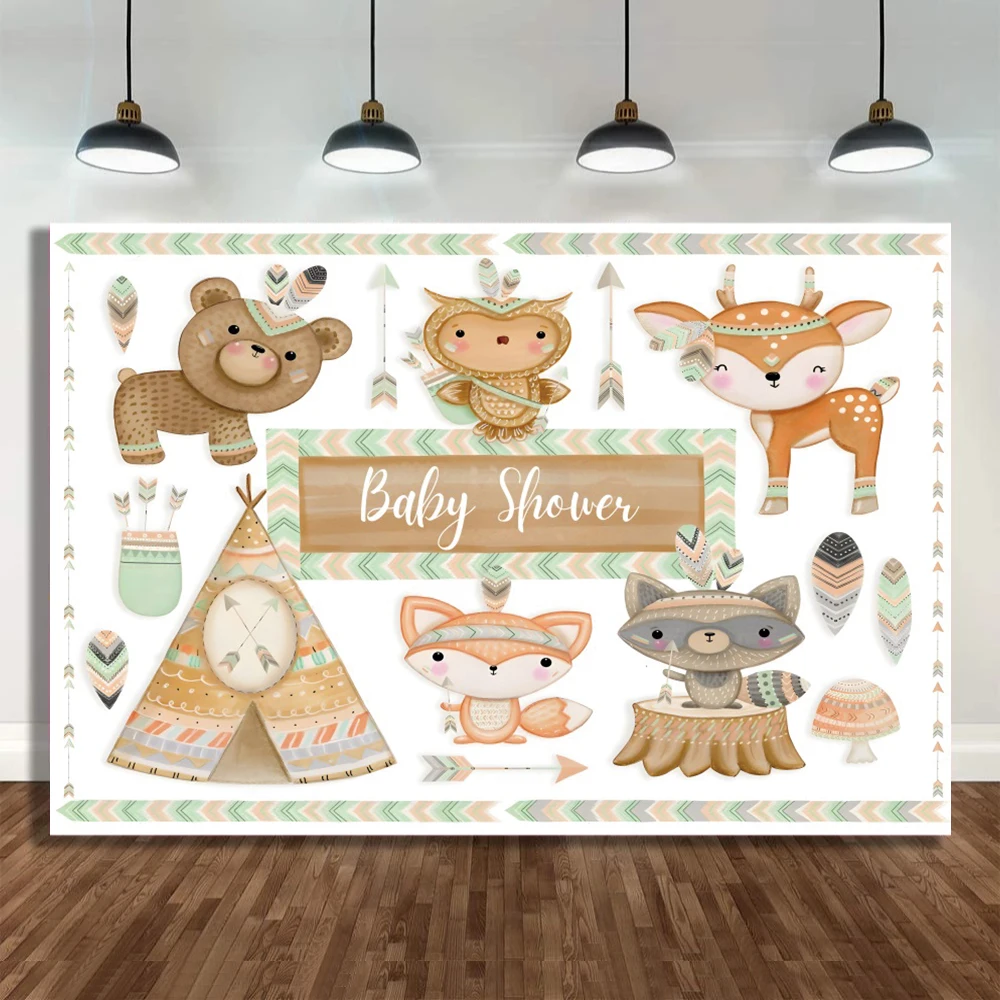 Baby Shower Animal Park Deer Squirrel Backdrop Birthday Party Kindergarten Decor Hand Drawn Animal Forest Kids Photography Props