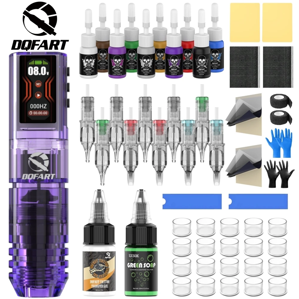 DQFART New P2 Electric Wireless Tattoo Machine Set Transfer Printing Gel Tattoo Needles Ink Body Art Creative Designs Beginner