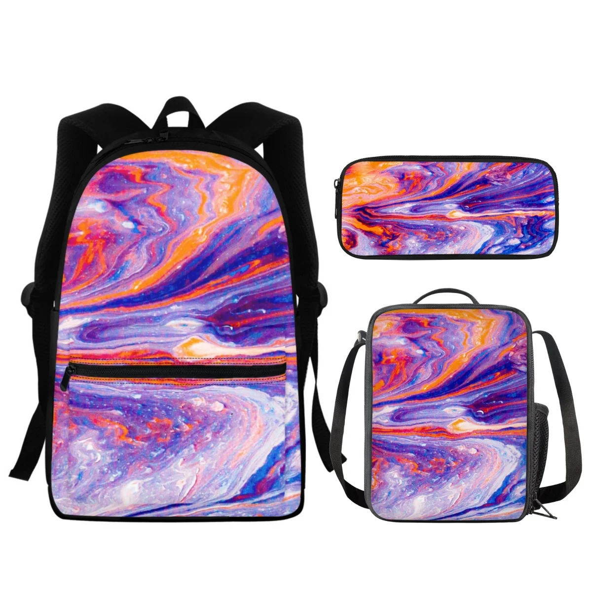 

FORUDESIGNS Practical Schoolbags 3Pcs/Set Pencilcase Quicksand Marble Pattern Students Meal Bag School Supplies Shopping Escolar