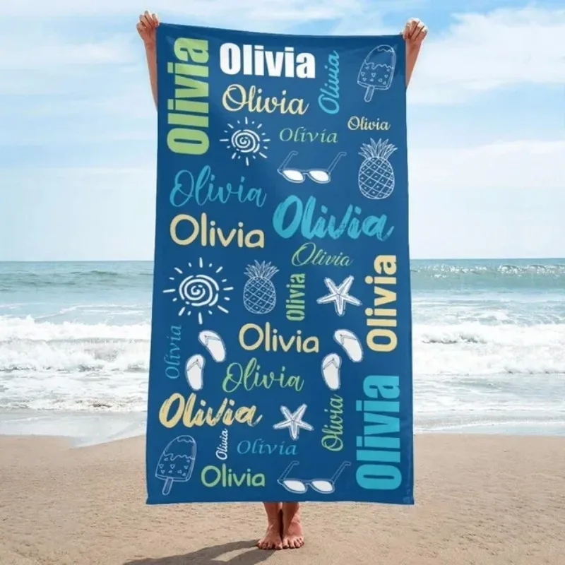 Multi Color Font Design Beach Towel Personalized Name Bath Towel Custom Pool Towel with Name Outside Birthday