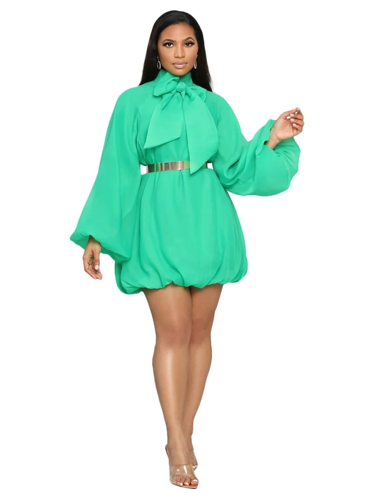 Vestido Wmstar para mujer, venta al por mayor, vestidos de mujer europeos americanos con decoración de lazo, mangas abullonadas, forro de gasa suelto 2025