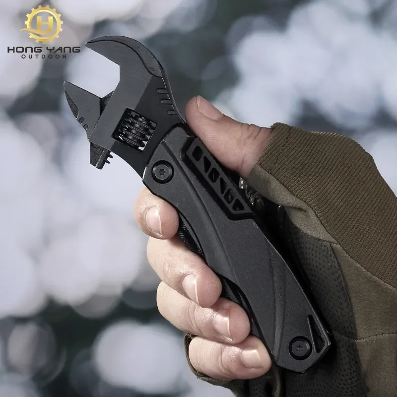 Outdoor camping multi-function wrench pliers, multi-purpose movable wrench folding knife saw EDC wrench combination tool