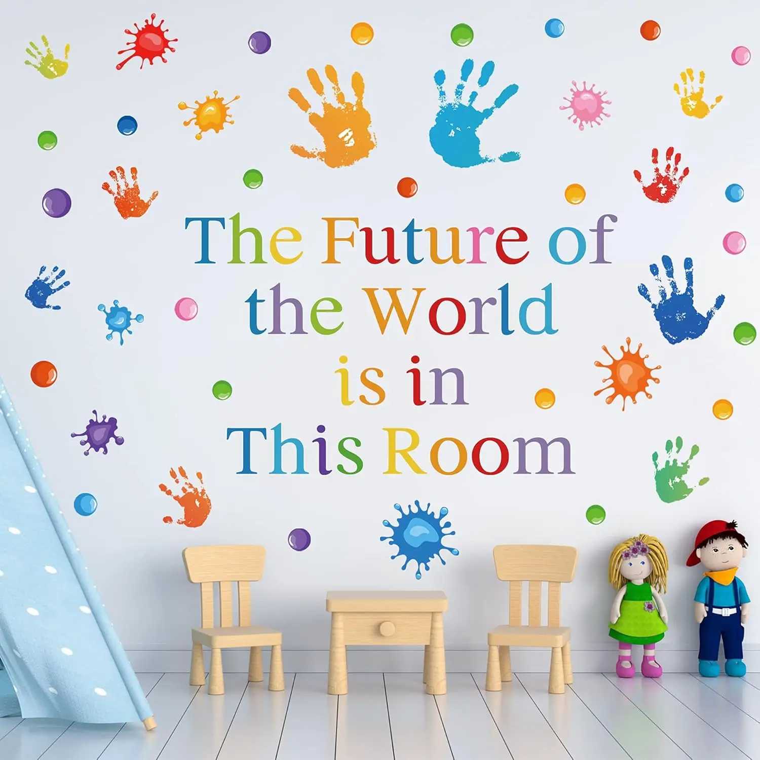 4PCS Colorful Inspirational Quotes Wall Decals Vinyl Paint Splatter Handprint Wall Stickers Motivational Sticker for Classroom