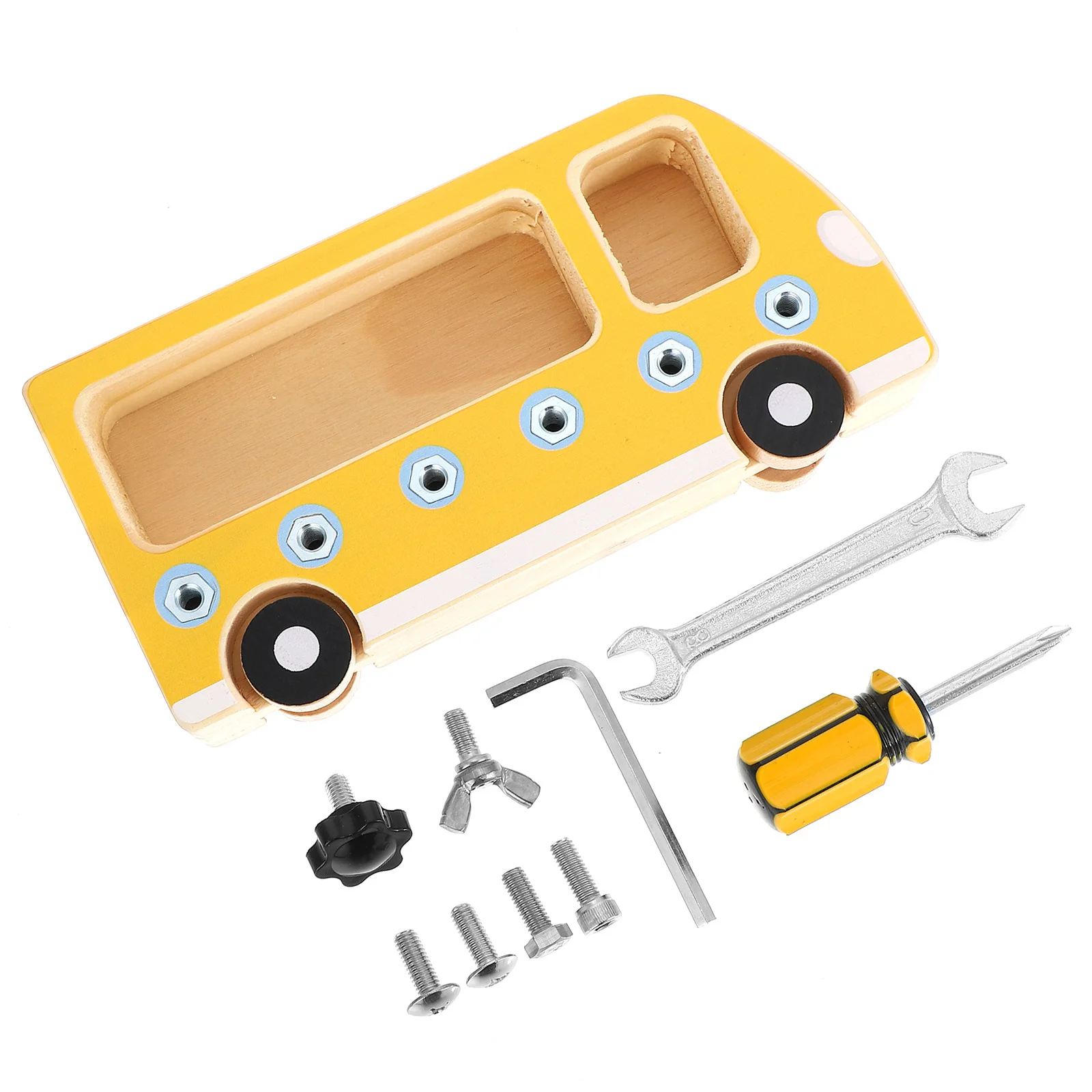 1Set Holz Beschäftigt Bord Bus Geformt Sichere Pädagogische Grundlegende Fähigkeiten Training Lernen Schraube Kognitive Hand Auge Koordination