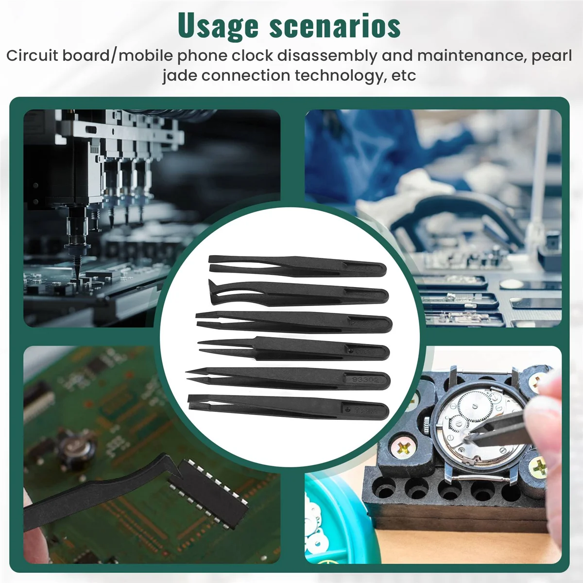 

【Горячие продажи!】 Набор прецизионных пинцетов из 6 предметов, пластиковый антистатический набор инструментов, размер 1/2/3/5/6/8 каждый (черный)
