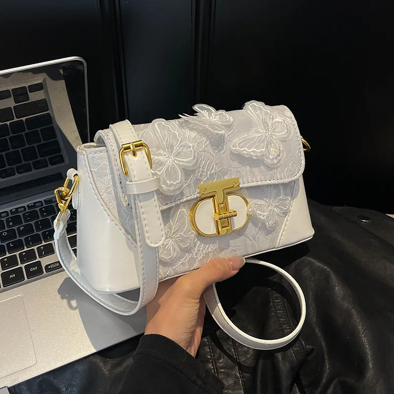 

2025 Spring Butterfly Bag - Elegant Underarm Purse with Lace, French Baguette Shoulder Bag for Women