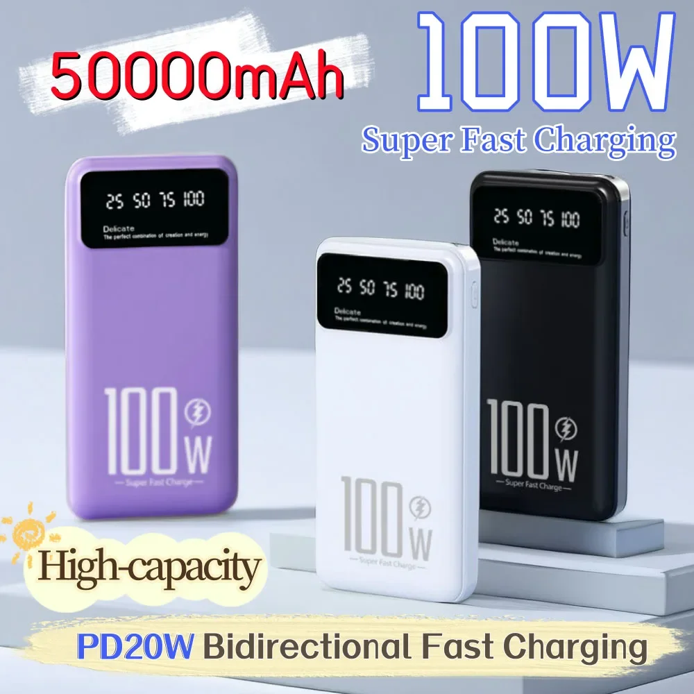 

Digital Display Fast Charging 100W Large Capacity 50000mAh Ultra-thin Portable PD20W Bidirectional Fast Charging Power Bank