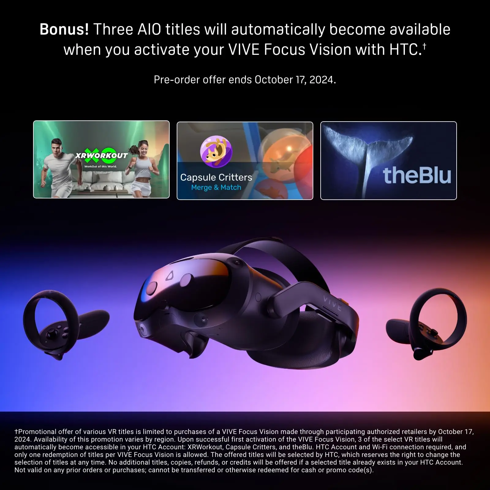 HTC Vive Focus Vision — Mixed Reality and PC VR Headset + Controllers — DisplayPort mode compatible