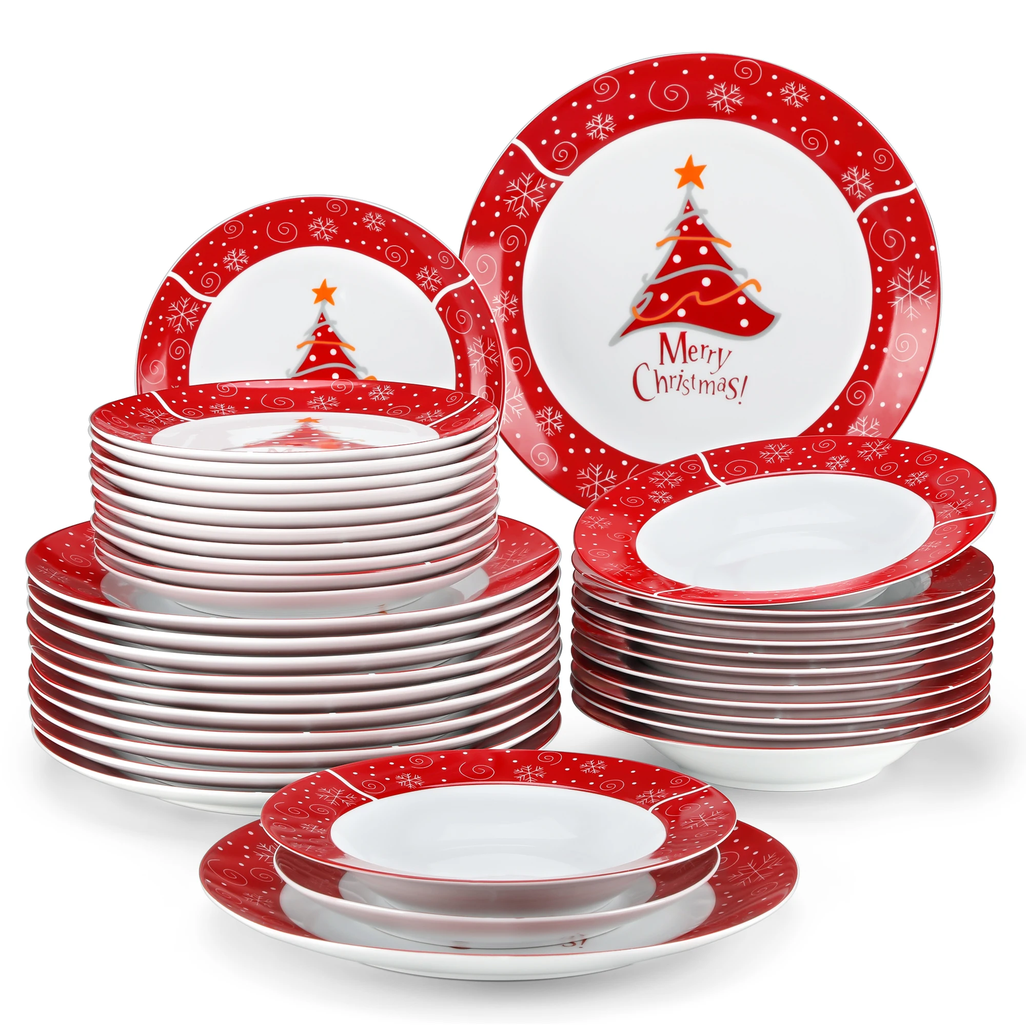 

VEWEET 18/36PCS Christmas Dinnerware Set Christmas Tree Style Plates Dinner Set with 6PCS Dinner Plate/Dessert/Soup Plate For 6