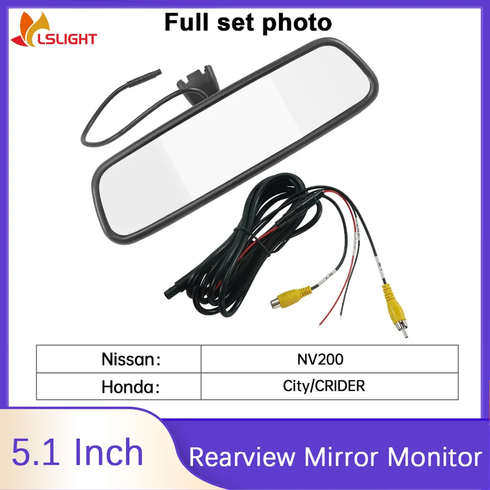

5,1-дюймовый монитор зеркала заднего вида для Nissan Honda OEM-экран монитор заднего вида ночного видения с кронштейном вход CVBS AHD