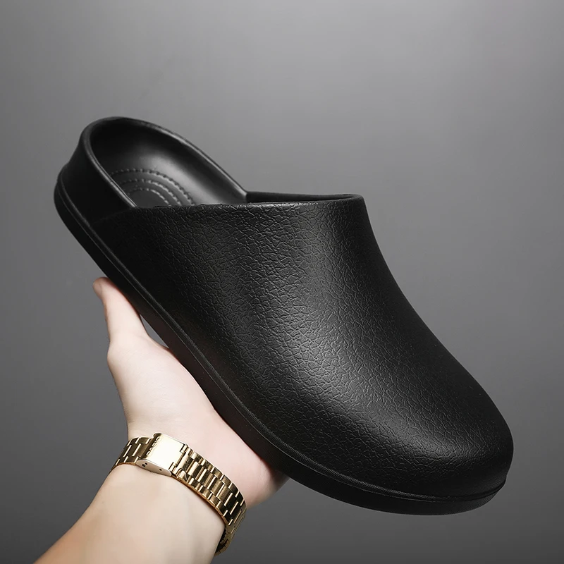 Men Slippers WaterProof Anti Skid Chef Shoe Breathable Slip on Casual Home Slippers Lightweight Beach Sandals Male Garden Clogs