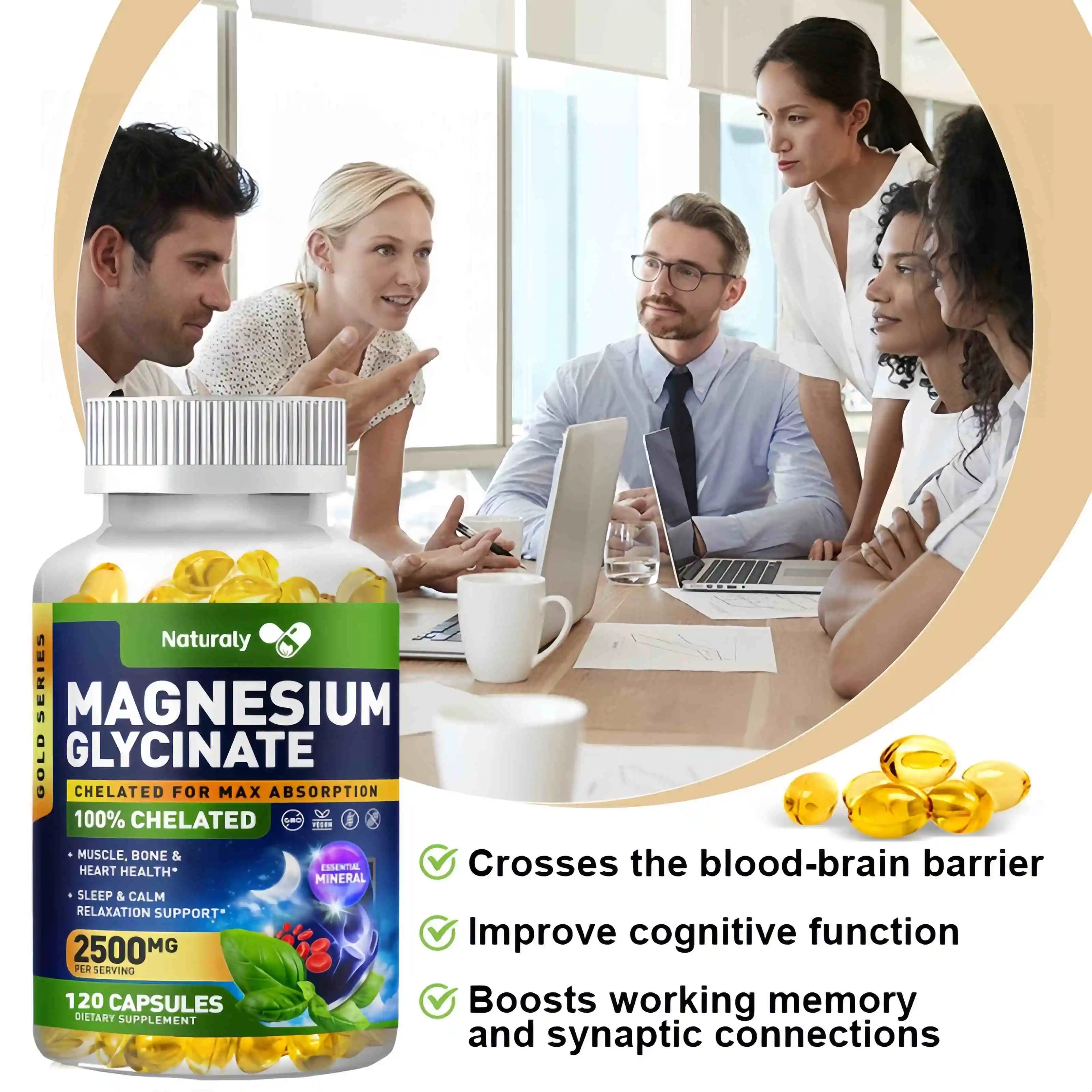 Magnesium Glycinate Capsules Dietary Supplement Support Bone Immune System,Heart Health Mineral Supplement Help Natural Sleep