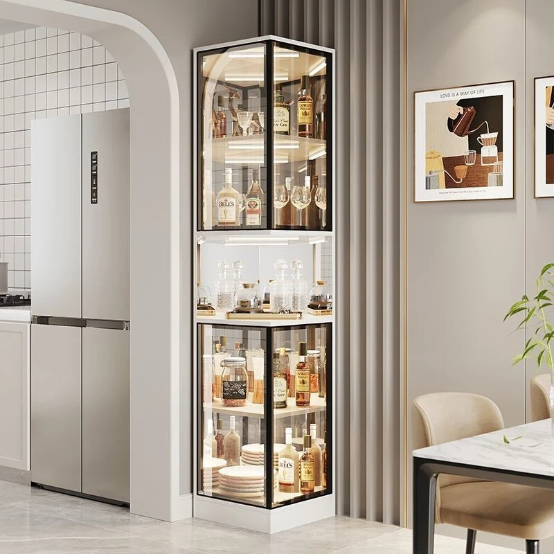 

space saving wine cabinet glass display corner white Wine rack luxury high-end armário de cozinha parede house bar furniture