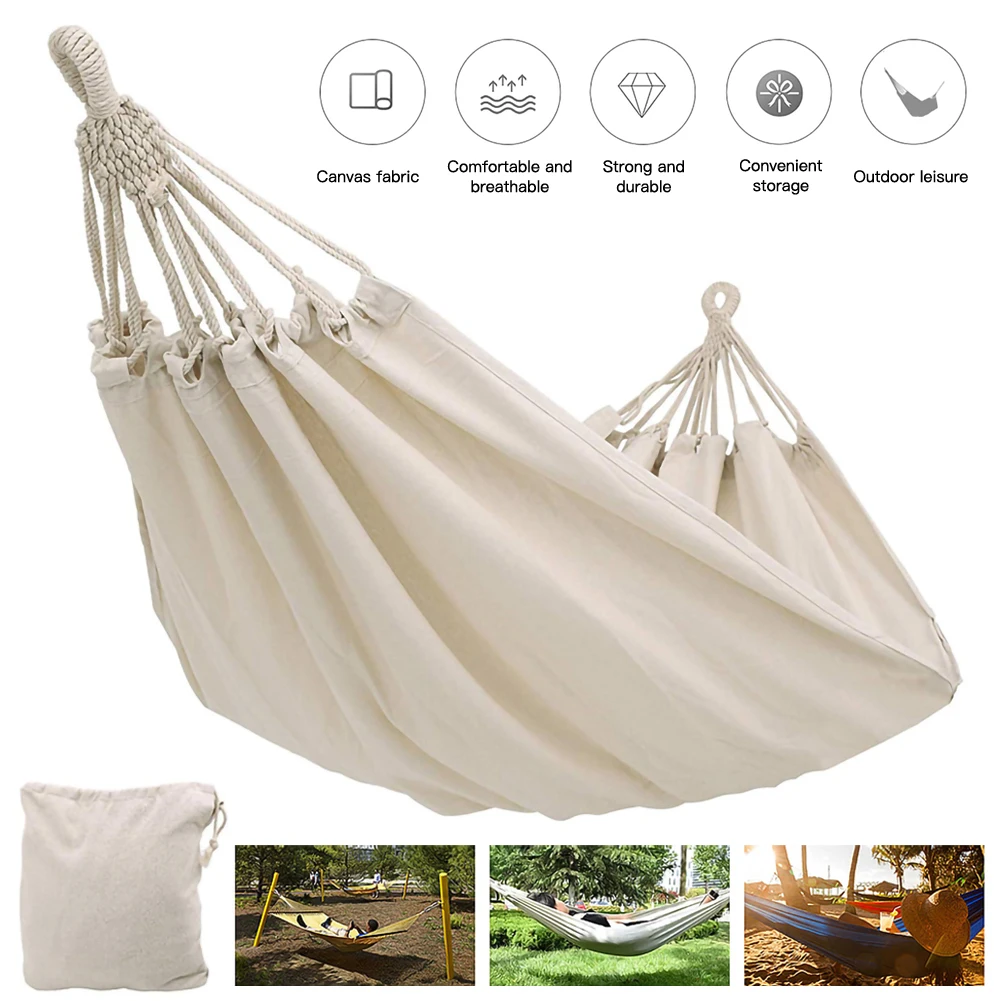 Outdoor Double Dropshipping Hammock Rollover Prevention Camping Canvas Fabric  Hammock Hanging Hammock Patio Bed Travel Hiking