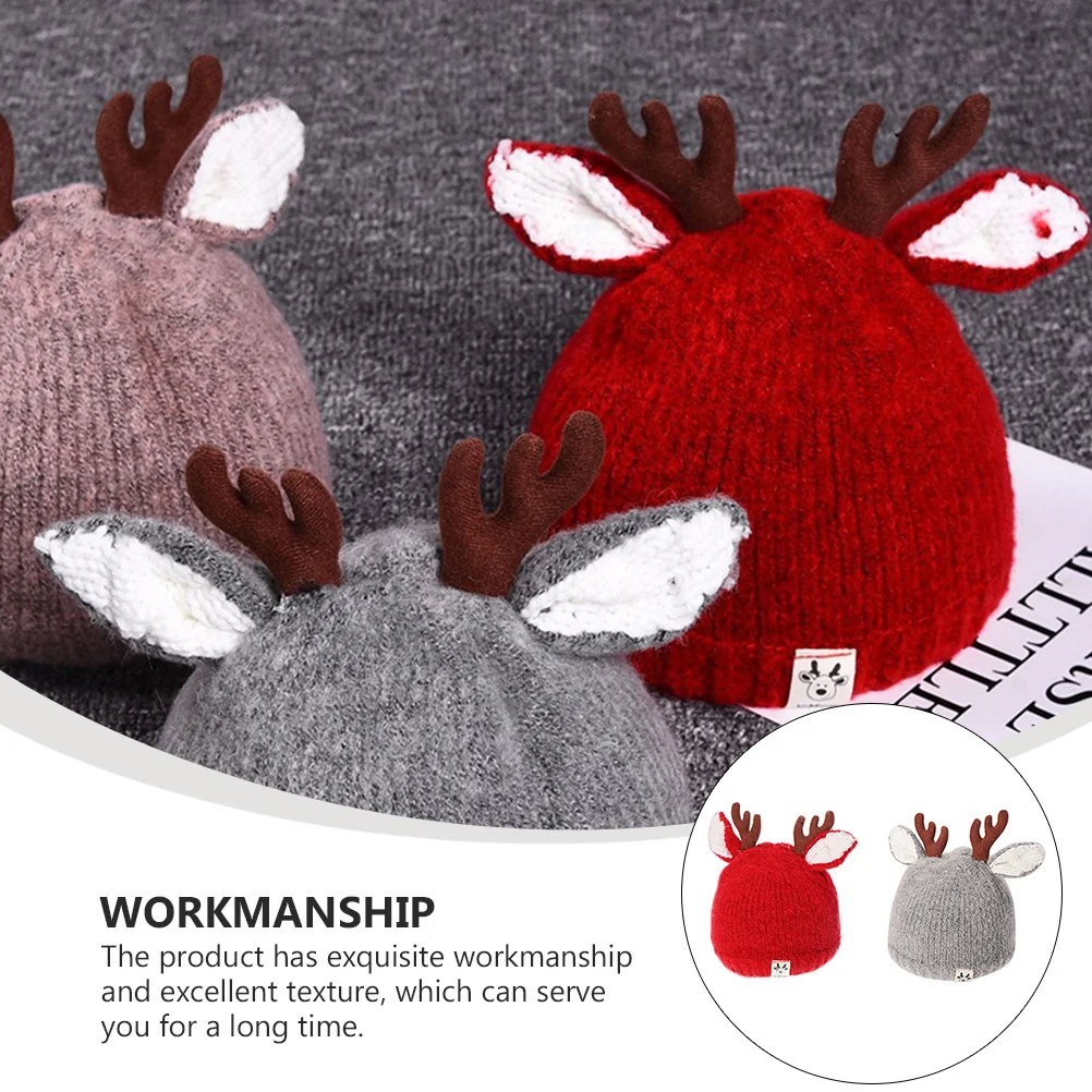 

2pcs Toddler Winter Knitted Hat Kids Woolen Yarn Baby Cartoon Hats Soft Cozy Fawn Style Kids Woolen Hat Infant Care