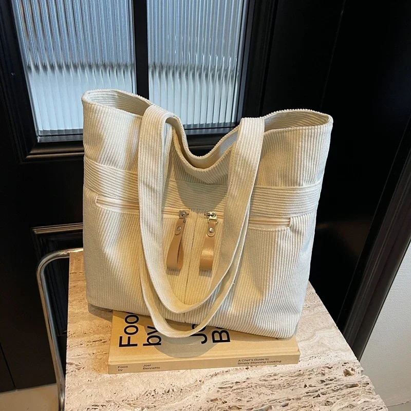 

Large Capacity Corduroy Women's Shoulder Bags 2025 Versatile High Quality Sewing Thread Interior Zipper Pocket Tote Bag