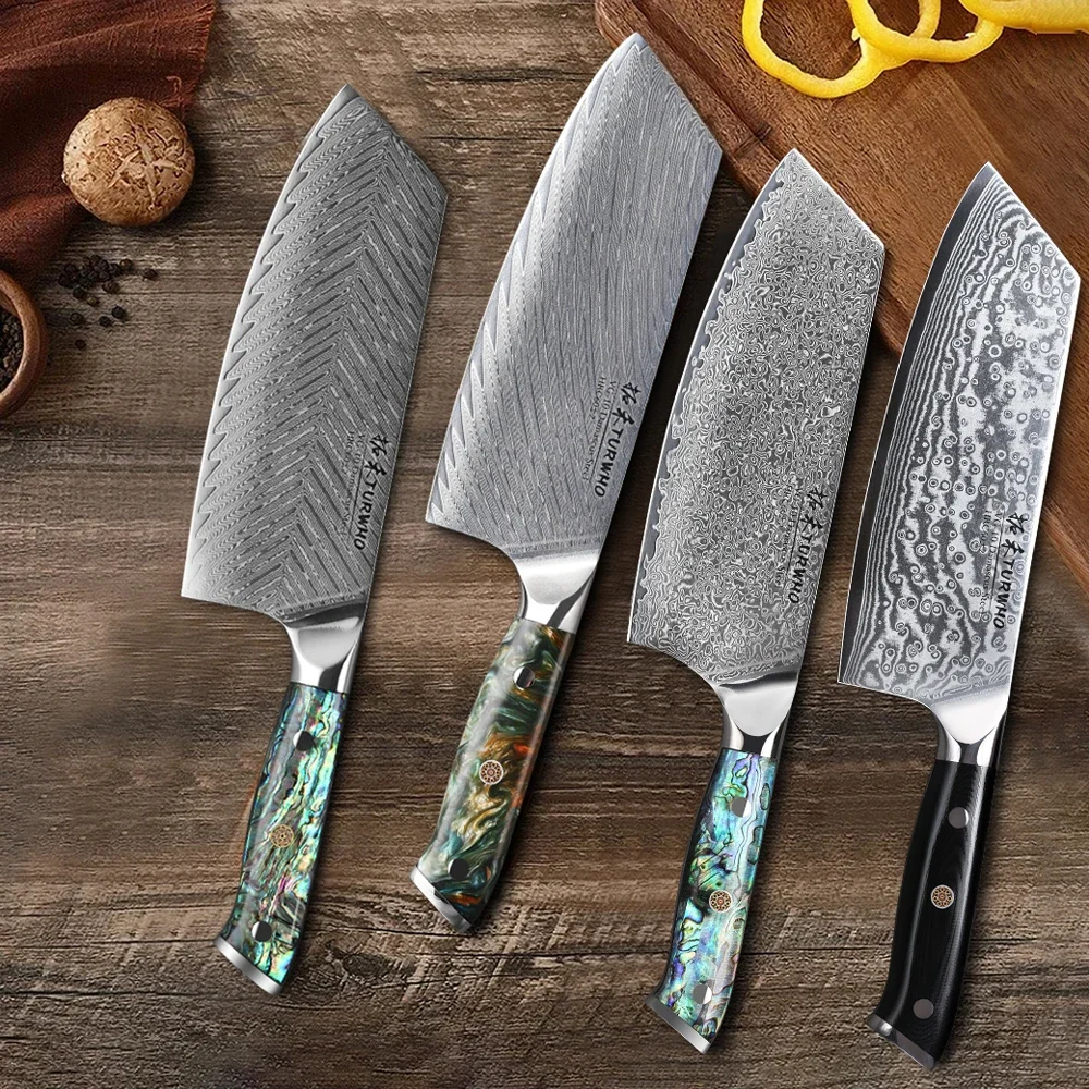 TURWHO Professional Cleaver Knife 67 Layer Damascus Steel VG10 Kitchen Chef Knives Butcher Meat Slicing Chinese Vegetable Knives