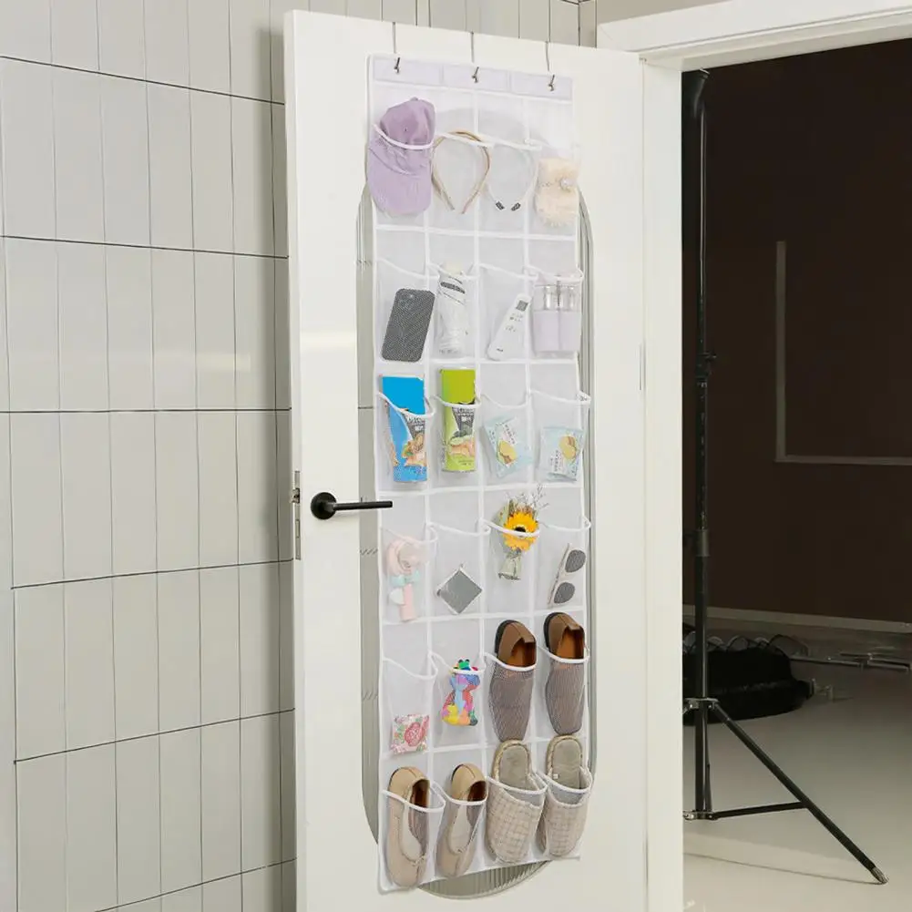 Breathable Hanging Storage Bag Over-The-Door Shoes Organizer 24 Mesh Pockets Over The Door Shoe Rack for Shoes Socks Toys