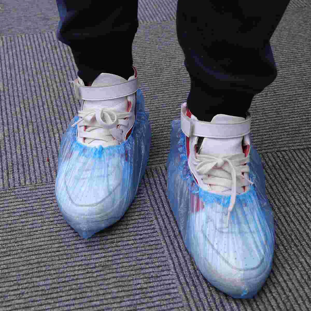 100 buah sepatu tahan air untuk wanita penutup polietilen karpet Area sepeda sekali pakai