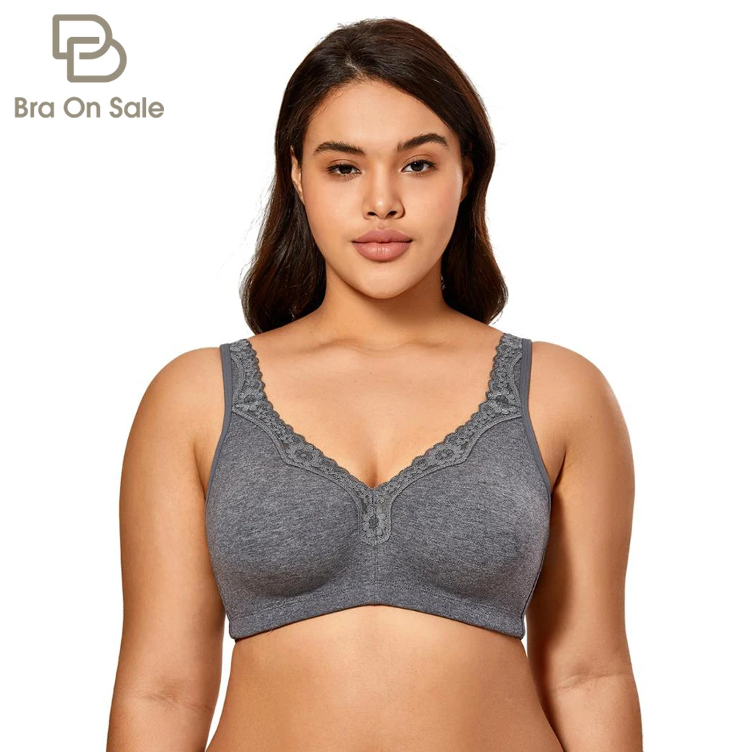 Women's Wireless Plus Size Lace Bra Unlined Full Coverage Comfort Cotton Sleep Wide Strap 36-48 B C D DD E F 34-44 46