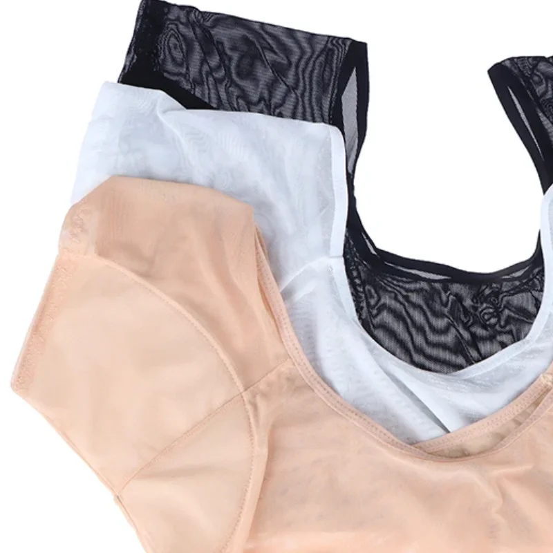 Underarm Sweat Pad Vest Absorbent Deodorant Pad Women T-shirt Shape Sweat Pads Reusable Washable Transparent Mesh Ultrathin