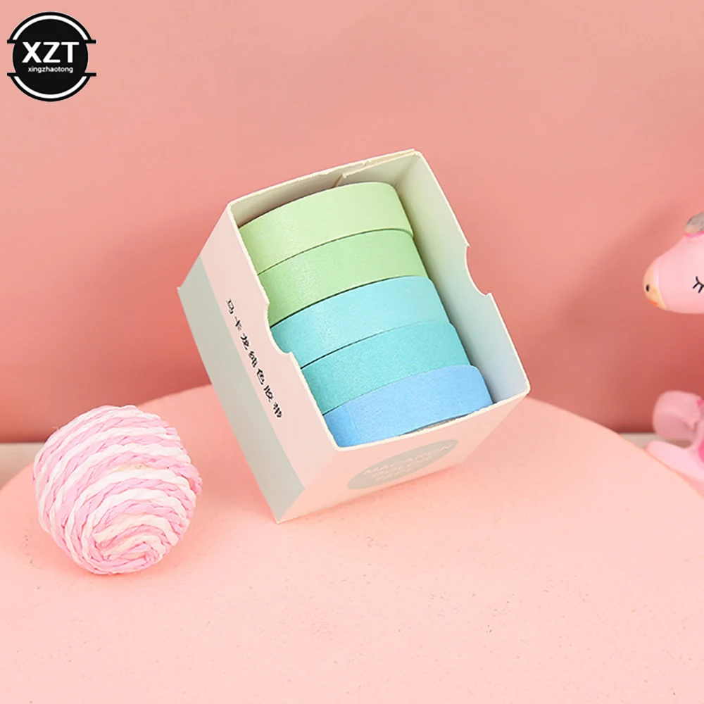 Mới Đồng Màu Giấy Washi Băng 5 Cuộn Bộ Sinh Viên Cơ Bản Nhật Ký Miếng Dán Trang Trí Hình Học Văn Phòng Phẩm