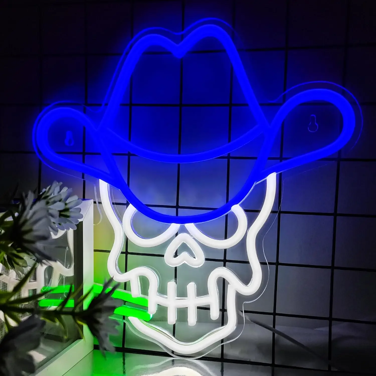 

Halloween Decor Skull Cowboy Neon Signs LED Neon Light Sign Light Up Neon Signs for Wall Decor Bedroom Man Cave Decor Bar Party