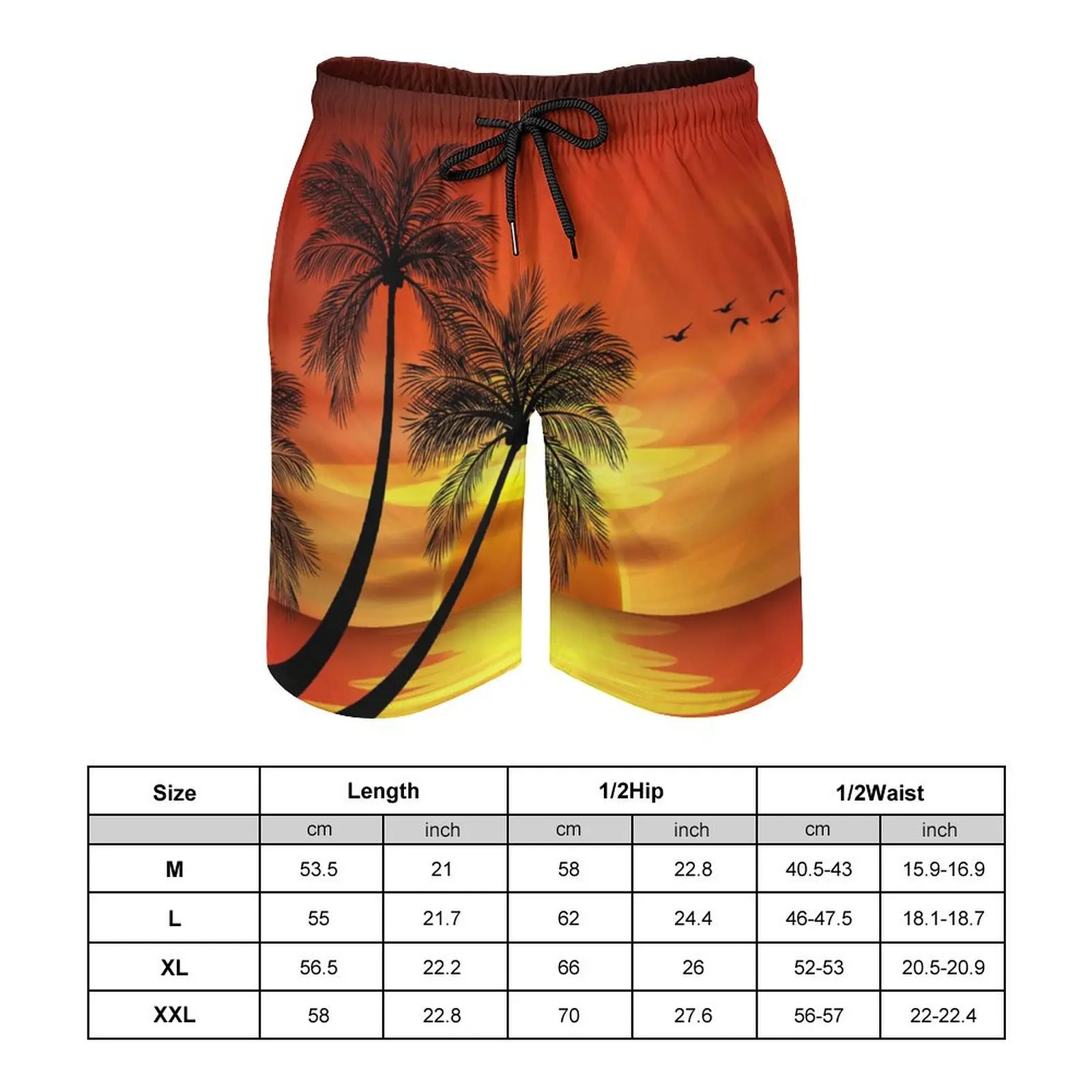 Summer 3D Coconut Tree Sunset Printed Surfing Board Shorts Cool  Street Hip Hop Swim Shorts For Men Casual Vacation Beach Shorts