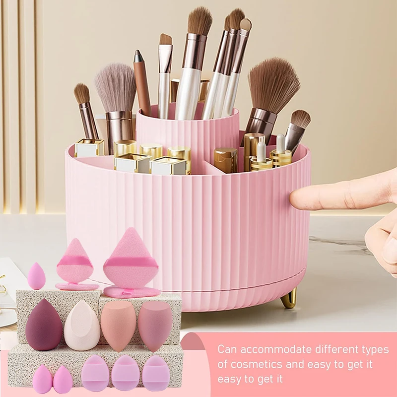 

Makeup Brushes Organizer 360°Rotating Desktop Dual-Purpose Pen Holder 5 Slot Skincare Storage Organizer for Bathroom Vanity Desk