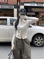 Slim Fit Long Sve High Collar Fibone Design T-irt Casual Outerwear Autumn Spor Sle Commute Faion Korean Version