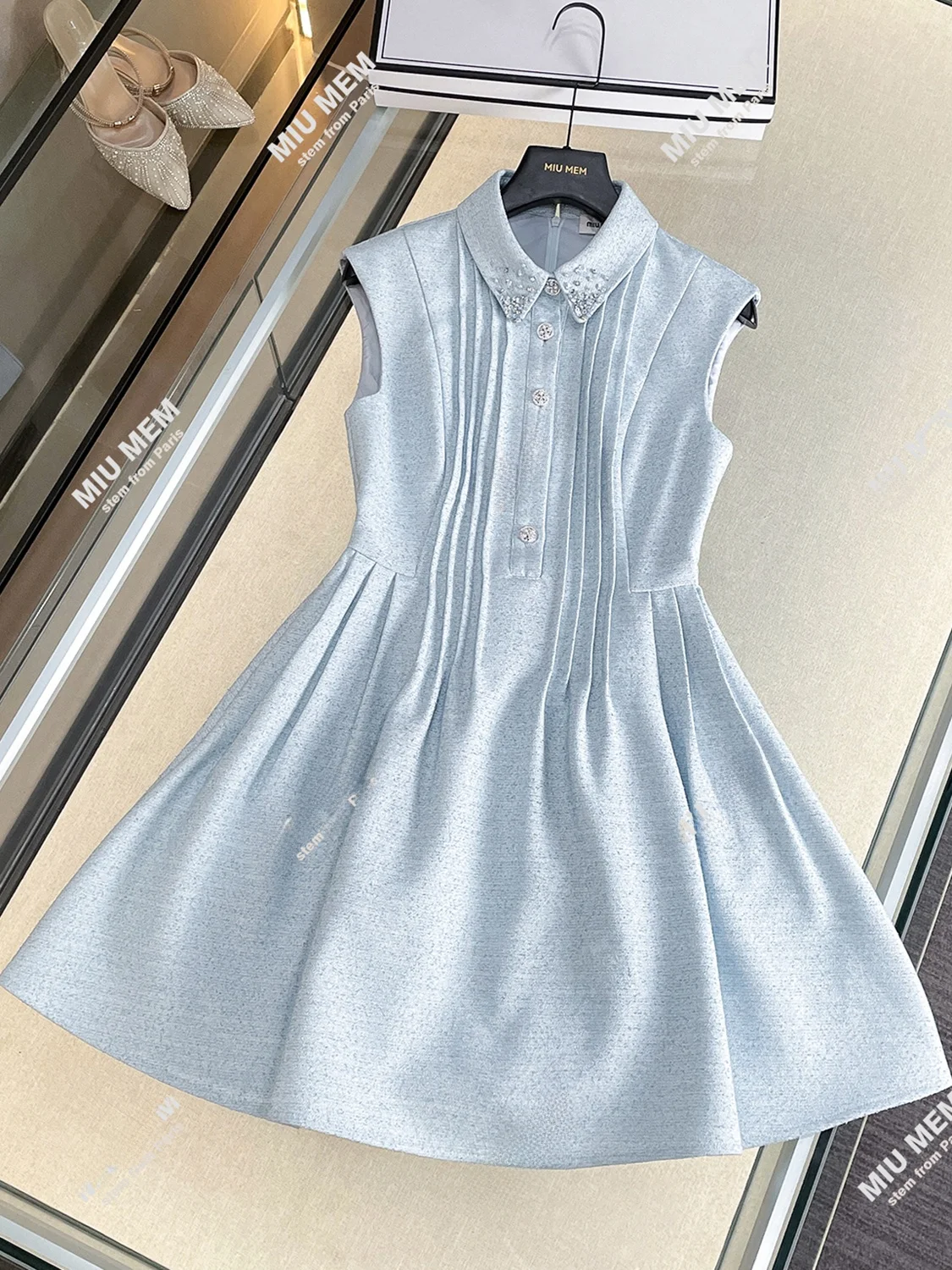 High-End Women's Diamond Embellied Vest Dr Heavy Embroidery High Waist A-Line Silhouette Casual Spring Autumn Faion