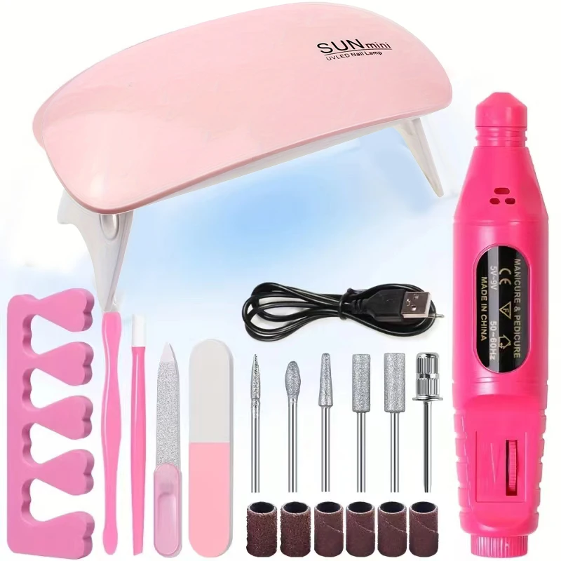 Professional Nail Art Kit with 54W UV Lamp Glue Dryer Polisher Dead Skin Remover Finger Separator Manicure Pedicure Home Use