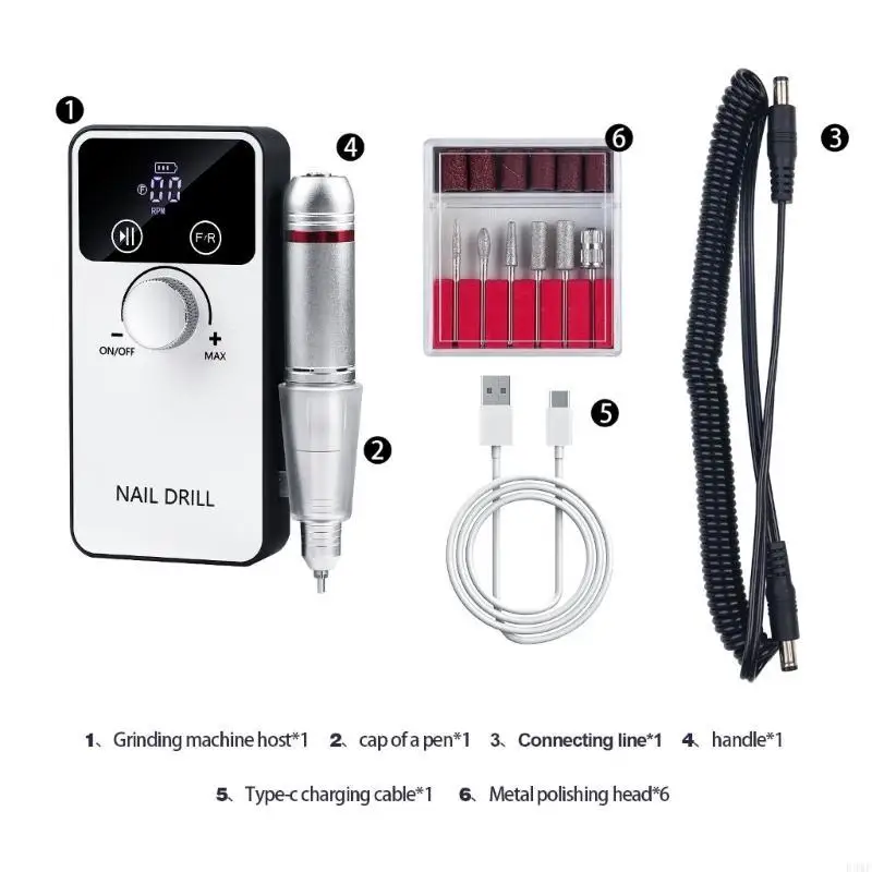 

R3MF Electric Drill Set 45000RPM Drill Low Noise Drill Machine with Drill Bits and LCD Screen for Salon