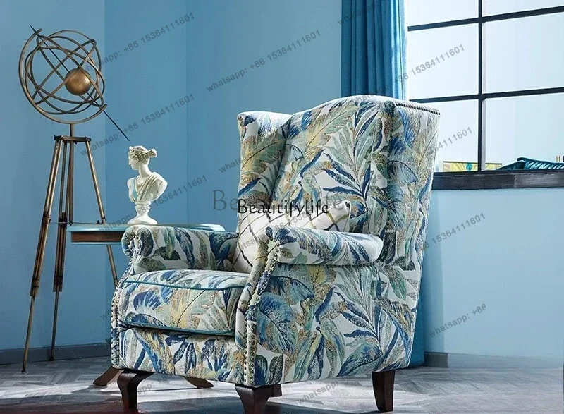 12American Style Tiger Chair Fabric High Back Single Sofa Chair Light Luxury Home Small Apartment