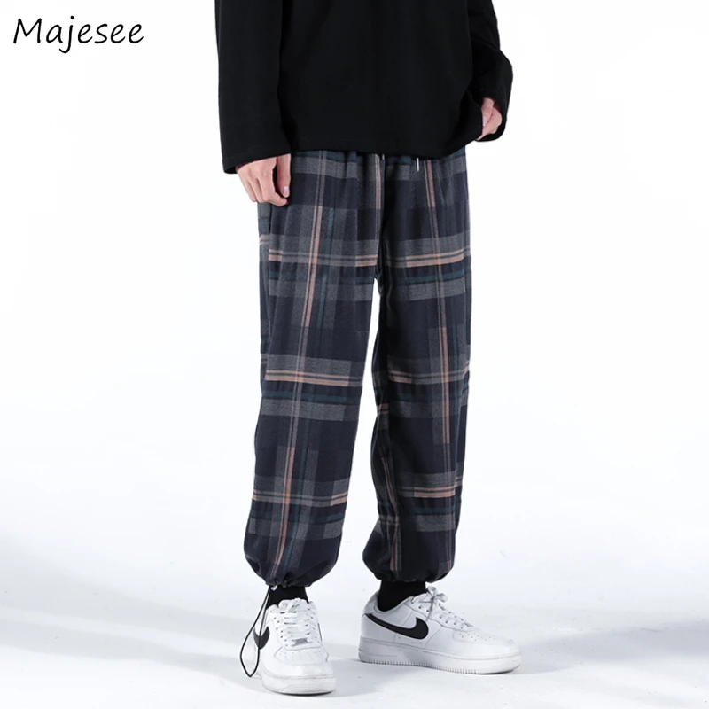 

Pants Men Baggy Handsome Thin Pantalones Breathable All-match Plaid Ulzzang Fashion Casual Teens High Street Popular Male Cozy