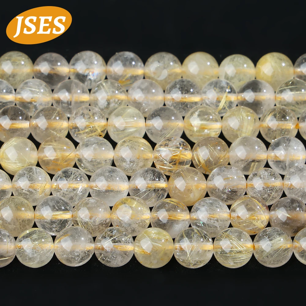 

JSES AA Natural Gold Rutilated Quartz Loose Crystal Beads for Jewelry Making Diy Bracelet Necklace Charms Spacer Gemstone Beads