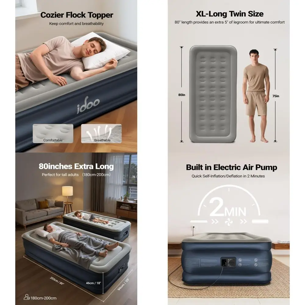 

Upgraded Twin XL Inflatable Air Mattress with Built-in Pump, 2-Minute Setup, 80 Extra Long for Guests, Portable Carry Bag Includ
