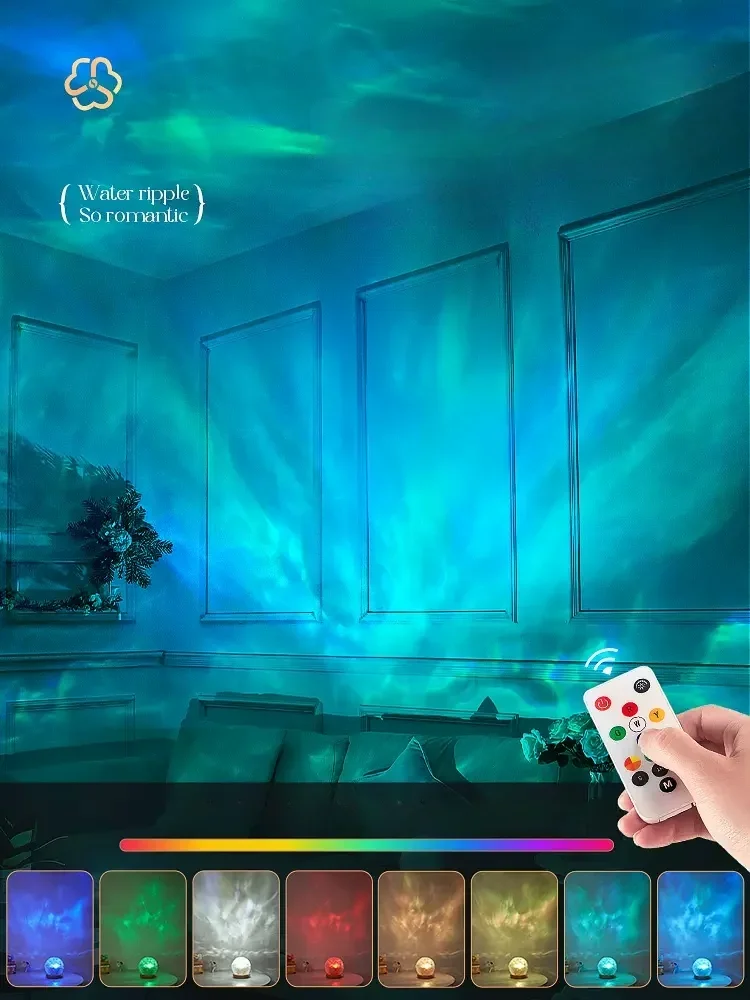 Water Ripple Projector Crystal Lamp Led Night Light Home Bedroom Aesthetic Room Decoration Gift Sunset Nightlights Atmosphere