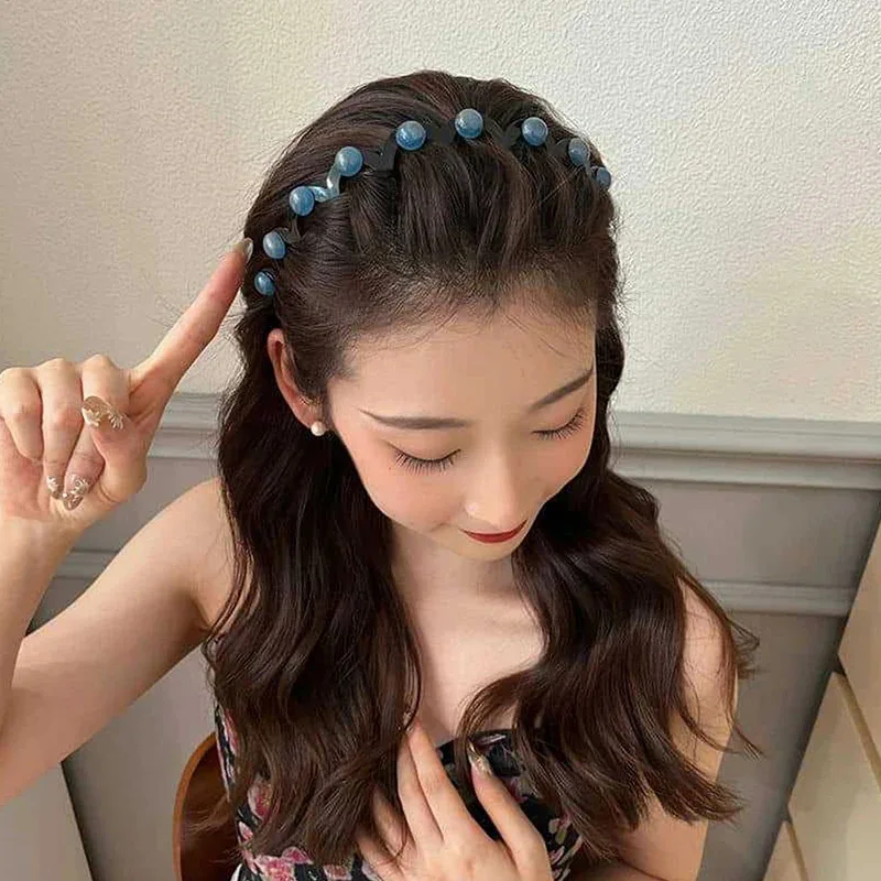 عصابات رأس موجة اللؤلؤ الموضة للنساء بلون صلب مع أسنان غير قابلة للانزلاق عصابات شعر لغسل الوجه للبنات عصابات رأس رياضية إكسسوارات شعر