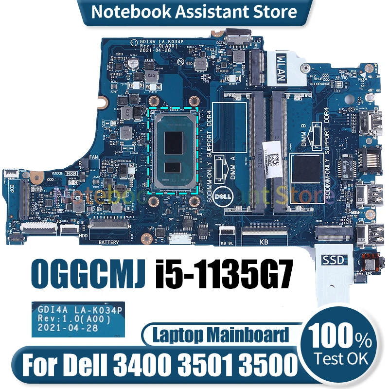 Placa base probada para ordenador portátil Dell 3400, 3501, 3500, LA-K034P, GDI4A 0, GGCMJ, SRK05, i5-1135G7